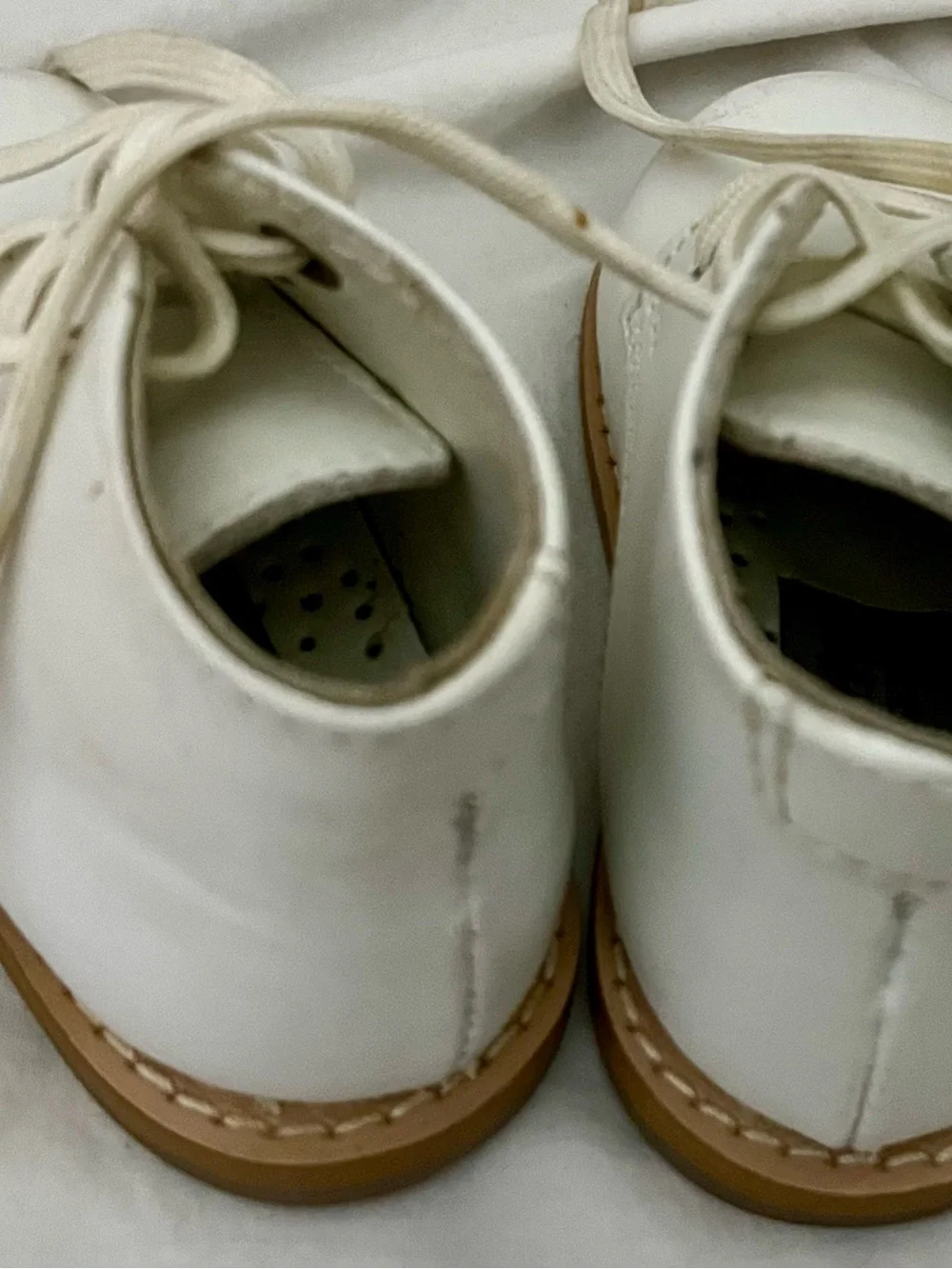 Baby White Leather Lace-Up Walker Shoes with Tan Sole